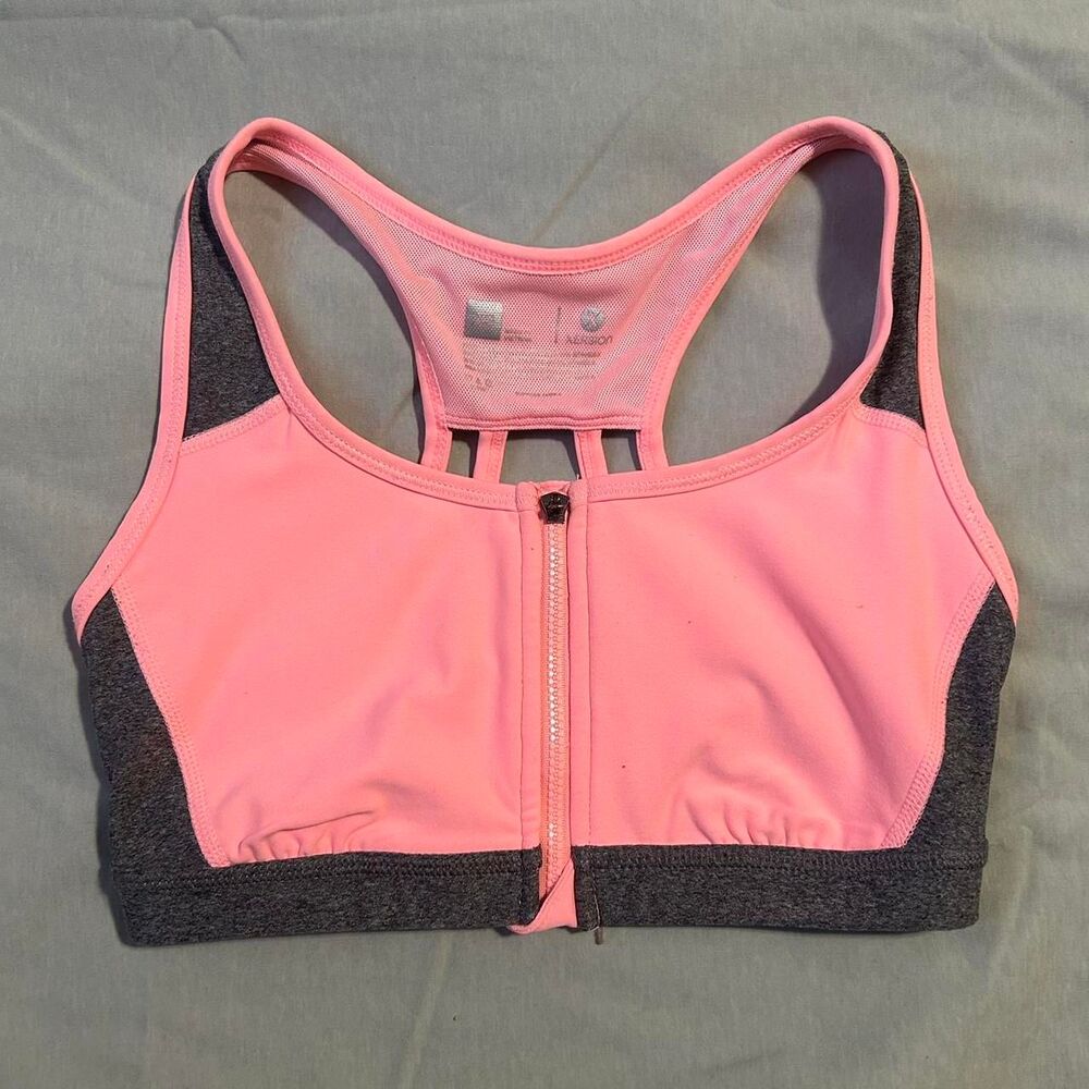 Pink High Impact Sports Bra Front Zip & Hook Closure